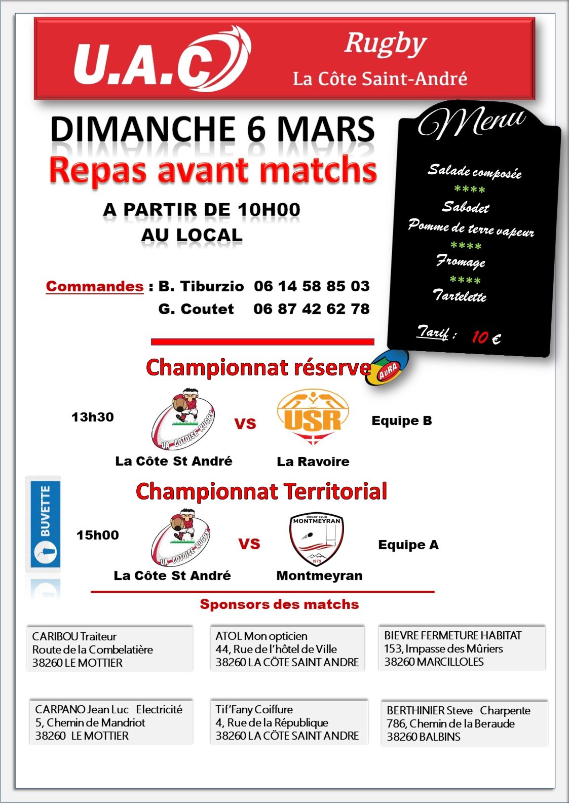 Affiche matvh du 06 03 2022 repas avant match format a3 test logos ancien