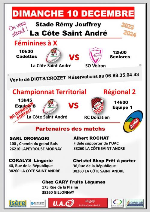 Affiche match 2023 championnat territorial du10 12 2023 equipe a et b
