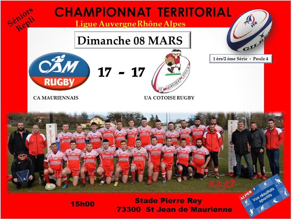 Affiche match resultatca maurennais vs uac le 09 mars 2020