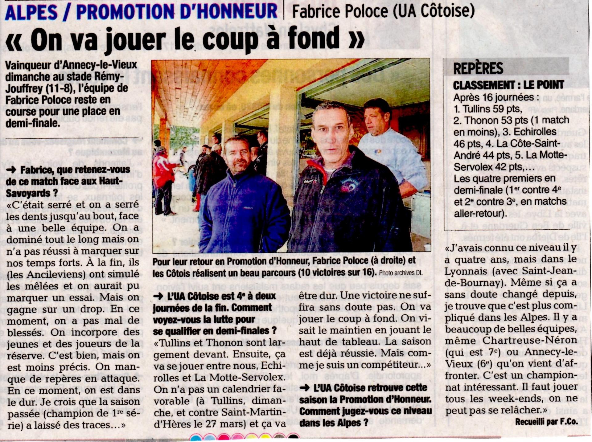 Article paru dauphine libere du 8 mars 2016