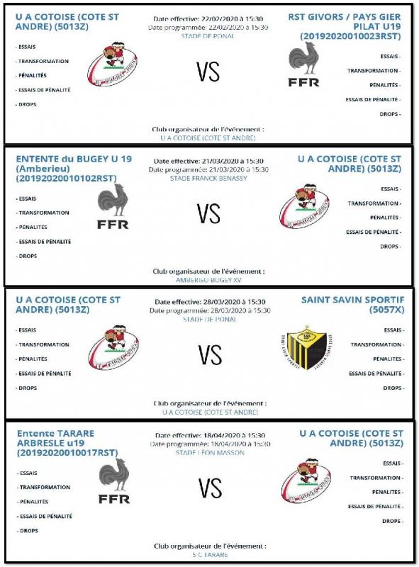 Calendrier juniors 2020 2