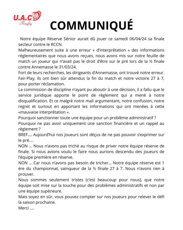 Communique du 31 mars 2024